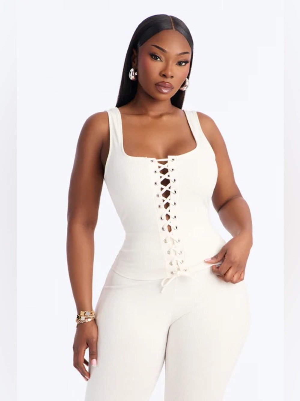 Fashion Nova Carina Snatched Lace Up Corset Top - Off White NWTs